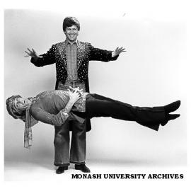 Scene from 'Patrick's Hat Trick'. Ross Skiffington (standing) as Patrick and Robert Essex as the Swami