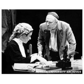 Scene from 'The Merchant of Venice'. Sue Dodd as Portia amd Richard Pannell as Shylock