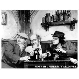 Scene from 'Puckoon', from left: John Frawley, Harold Baigent, Gary Gray