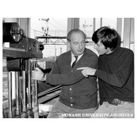 Cast members of 'The Signalman's Apprentice' at local railway station signal box. John Frawley (left) and Gary Gray