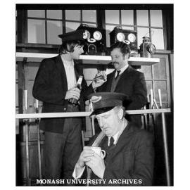 Scene from 'The Signalman's Apprentice'. Gary Gray (back left) as Edward and Alan Tobin as Alfred, John Frawley (front) as Albert