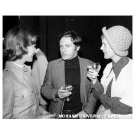 Guests at celebration for the first year of Alexander Theatre Company, Gerda Nicholson (left), Paul Karo, Marion Heathfield