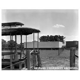 Junior Physics building with old tram car in foreground