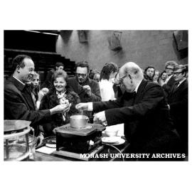 Professor N. Kurti giving lecture on physics and cooking