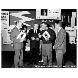 Launch of 1993 Heart Health Monash Theatre Season. From left: Mr Phil A'vard, Professor Mal Logan, Mr Carillo Gantner and Mr Chris Pupe