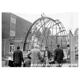 Removal of Monash Observatory dome from factory site to Mt Burnett