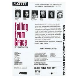 Flyer (back) for performance of 'Falling from Grace' by Hannie Rayson