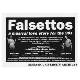 Flyer (front) for performance of 'Falsettos' by William Finn and James Lapine