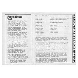 Flyer (back) for 'Sleeping Beauty' by Puppet Theatre Drak