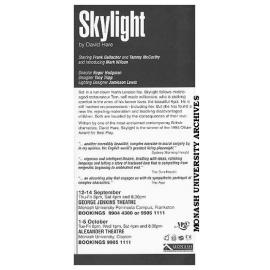 Flyer (back) for performance of 'Skylight' by David Hare