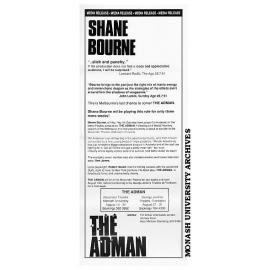 Flyer (back) for performance of 'The Adman' by Robert Hewett