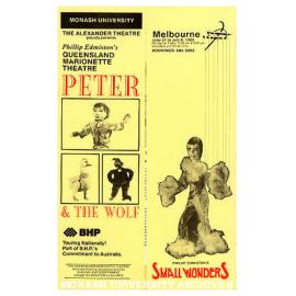 Brochure for 'Peter and the Wolf' and 'Small Wonders' performed by Queensland Marionette Theatre