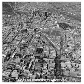 Aerial view of Melbourne with University of Melbourne in foreground