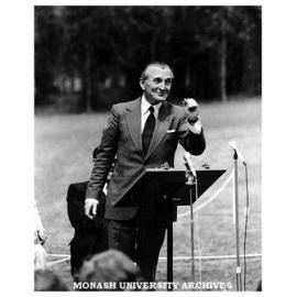 Senator John Carrick (Federal Minister for Education) at opening ceremony of Gippsland Institute