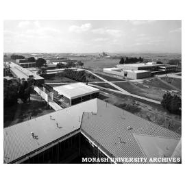 Raised view of Union, Science and Engineering buildings looking north-east