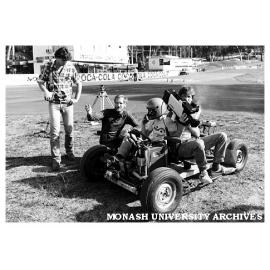 Mileage Marathon camera car and crew. L to R: Mechanical Engineering lecturer Mr Don Scutt, student driver Mr Paul Tuck and cameraman Mr Rob Pignolet (EDU)