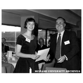 Emily Bradley receiving the Myer Grace Bros. marketing award from Mike Howell