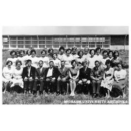 First year students (Group D1), Trained Primary Teachers' Certificate course, Frankston Teachers' College. Mrs M. McMahon (seated, 5th from right)
