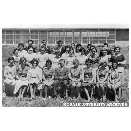 First year students (Group G1), Trained Primary Teachers' Certificate course, Frankston Teachers' College. Mr Lacey (front row)