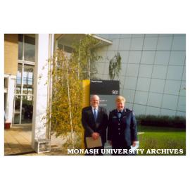 Peter Scholem and Police Chief Commissioner Ms Christine Nixon outside the department of Marketing, Berwick campus