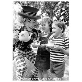 Actor Bill Binks as the Mad Hatter at special charity performance of 'Alice in Wonderland'