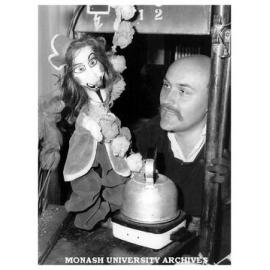 Zdenek Riha with puppet 'Prince' of Puppet Theatre Drak from Czechoslovakia