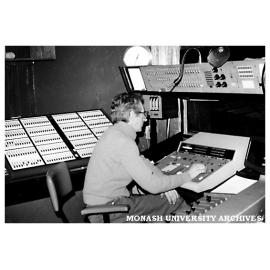 Theatre technician Graham McGuffie in control room of the Alexander Theatre