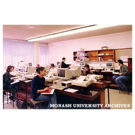 Pharmacy students in computer dispensing class