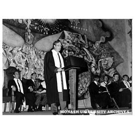 Mr Brian Lowrie, President of Victorian Branch of Pharmacy Guild of Australia at 1987 Opening Ceremony of Victorian College of Pharmacy