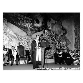 Mr Geoffrey M. Oscar, President of the Victoria College of Pharmacy addressing 1987 Opening of Academic Year