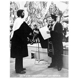 Stephen Winnett receiving Graduate Diploma in Hospital Pharmacy from Thomas Lynden-Bell, President, Victorian College of Pharmacy