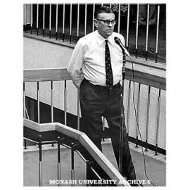 Mr Jim Butchart, Academic Registrar, speaking at Vice-Chancellor Matheson's farewell