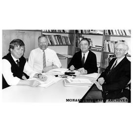 School of Graduate Studies, Faculty of Education Study Group. From left, Mr. Ian Mitchell, Associate Professor Dick Gunstone, Professor Alan Bishop, Mr. Chris Penna