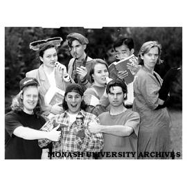 Cast of Student Theatre's production Wellington Road; (clockwise from front left) Matt Elsbury, Tracy Foster, Carson Ellis, Kelly Baldwin (centre), Ronald Teo, Judy Taylor, Julian Beckedahl and Ashleigh Jurberg