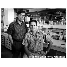 Dr Bill Thiel (left) of the Victorian College of Pharmacy and Dr Ian Barr of CSIRO Veterinary Division