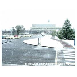 Gippsland campus buildings 1W & 2W covered in snow