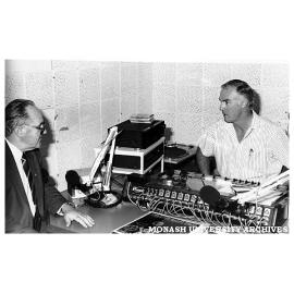 Dr Peter Wright, mathematics coordinator at Frankston and presenter for community station Radio Port Phillip, interviews Mr Phil A'Vard, Alexander Theatre manager