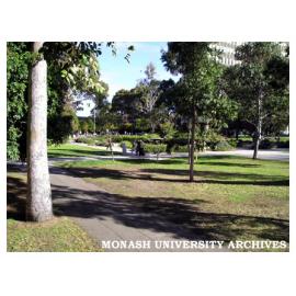 View of Clayton campus looking across pond towards Menzies Building
