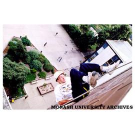 Abseiling off the Main Library during Orientation Week
