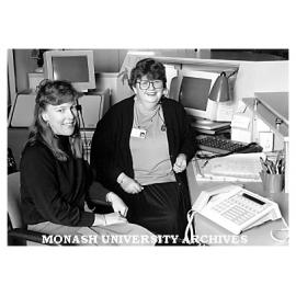 Caulfield campus switchboard operators Ms Joan Groves (left) and Mrs Eileen Cieslak