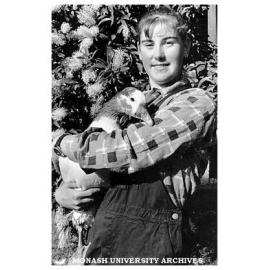 Animal technician Ms Jo Brown holds a goose with a broken leg