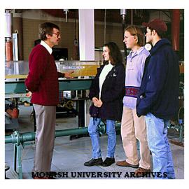 Gippsland Engineering senior lecturer Leon Soste and water flow students