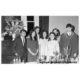 Monash Intervarsity table tennis winners. Left to right: G. Yeo, A. McKeon, J. Taylor, M. Edwards, S. Goodman, J. Fraser, R. Sutherland