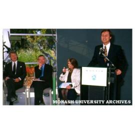 Professor Norman Creighton, head of Gippsland Schol of Art, speaks at the Visual Arts Gallery opening ceremony
