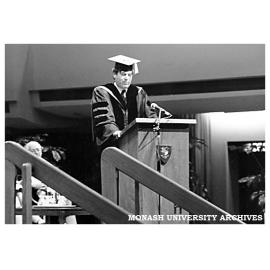 Chairman of the Advanced Education Council, Dr Gregor Ramsay, addressing May 14 Chisholm Conferring of Awards ceremony