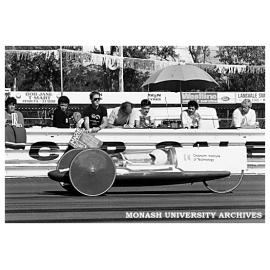 Chisholm 80, driven by Marie Alibrando, passes pits during Shell Mileage Marathon at Amaroo Park