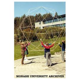 Maffra Primary School students playing with polyhedron at Gippsland Institute of Advanced Education Open Day