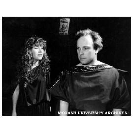 Monash students Sue Dodd and Andrew Williams in a scene from 'Trojan Women', presented by the Department of Classical Studies