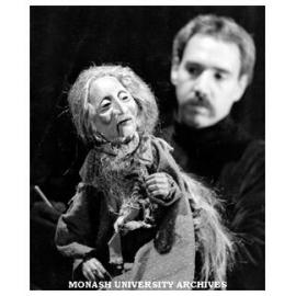 Puppeteer Eric Bass with Maya, the African storyteller in 'Autumn Portraits'