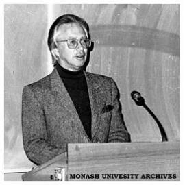 Victorian Tourism Commission Chairman Mr Don Dunstan launches the 16th Annual Computer Conference of Australian Colleges of Advanced Education at the Chisholm campus